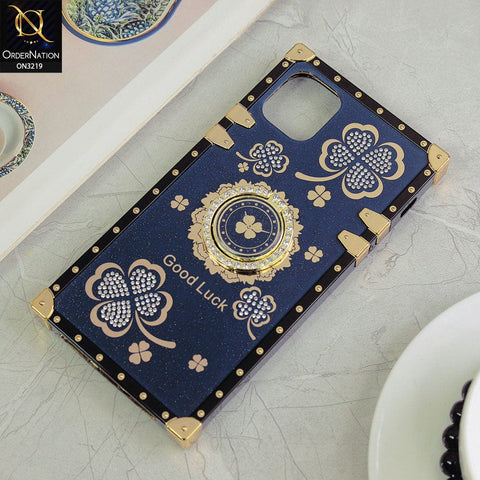 iPhone 11 Cover - Blue - Square Bling Diamond Glitter Soft TPU Trunk Case with Ring Holder