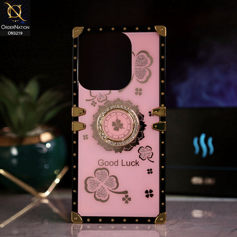 Tecno Spark 20C Cover - Pink -  Square Bling Diamond Glitter Soft TPU Trunk Case with Ring Holder