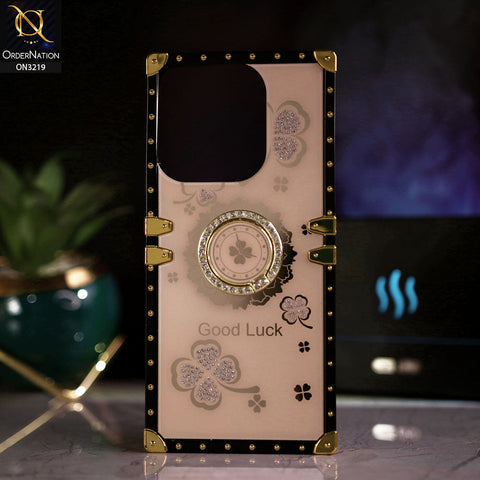 Infinix Smart 7 HD Cover - Golden -  Square Bling Diamond Glitter Soft TPU Trunk Case with Ring Holder