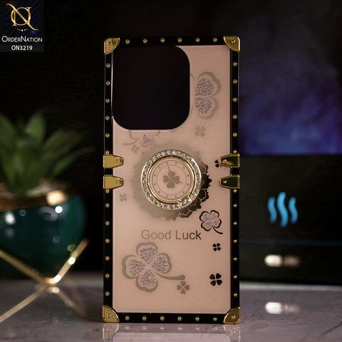 Infinix Smart 7 Plus Cover - Golden -  Square Bling Diamond Glitter Soft TPU Trunk Case with Ring Holder