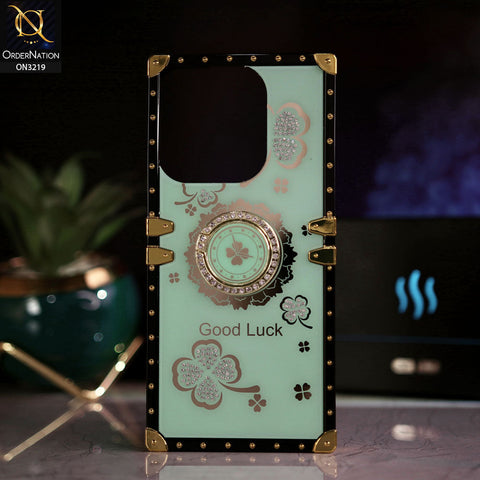 Tecno Pop 7 Pro Cover - Seafoam Green -  Square Bling Diamond Glitter Soft TPU Trunk Case with Ring Holder