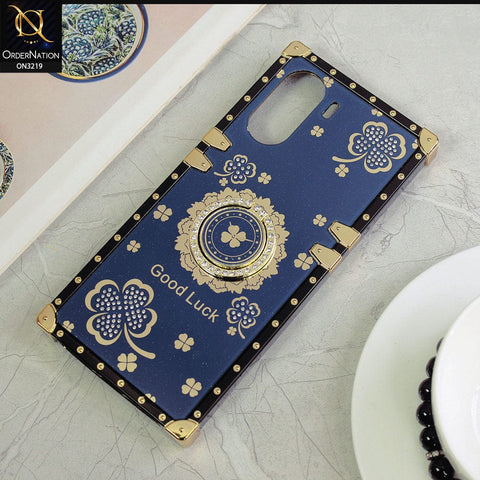 Vivo Y02s Cover - Blue - Square Bling Diamond Glitter Soft TPU Trunk Case with Ring Holder