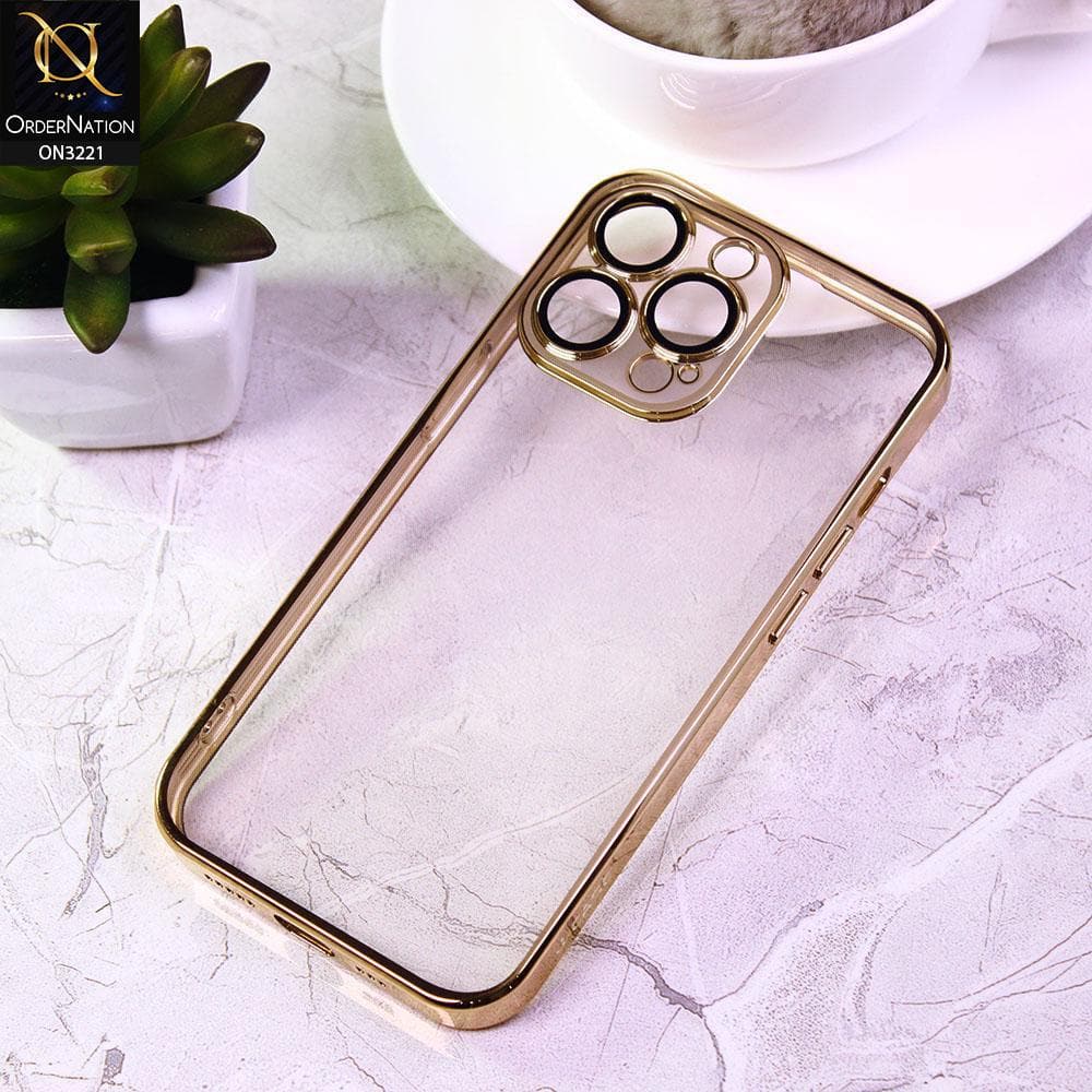 iPhone 13 Pro Cover - Golden - Ultra Thin Clear Transparent Soft Case with Camera Lens Protector