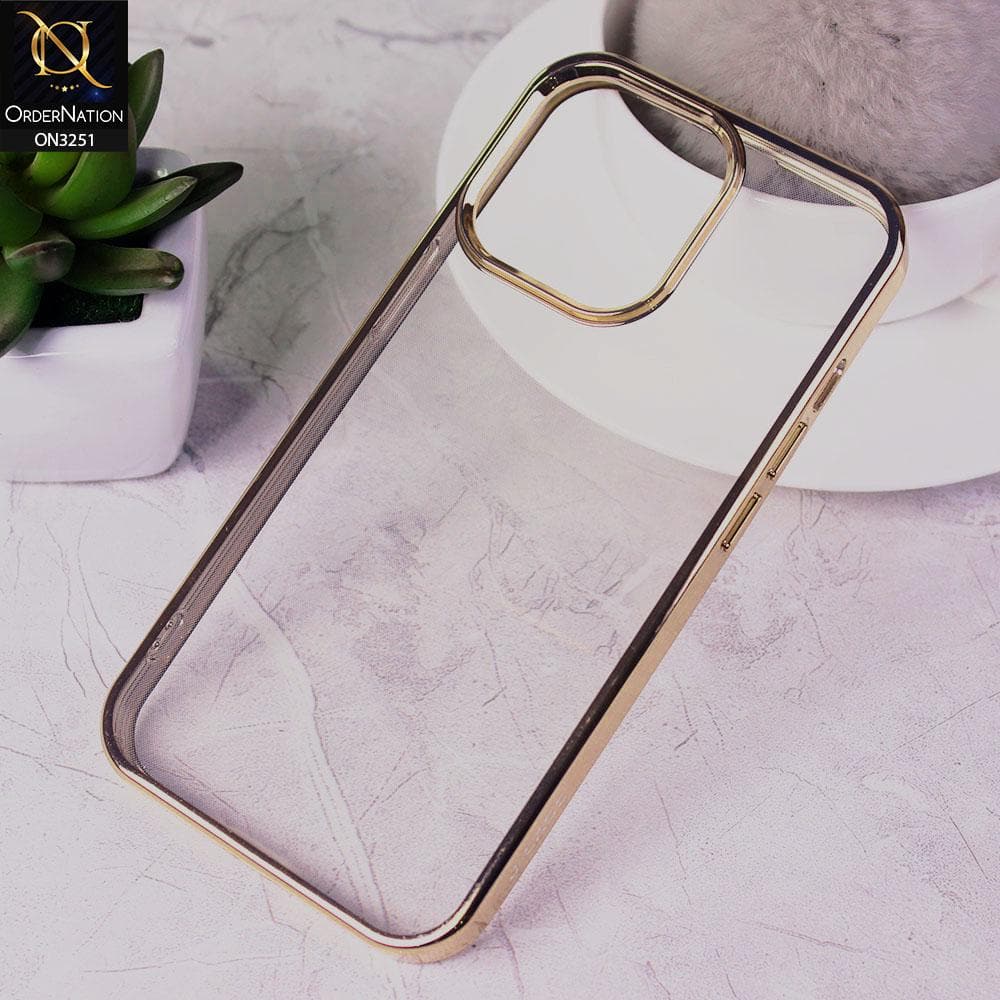 iPhone 13 Pro Cover - Golden - J-Case Electroplating Color Borders Clear Transparent Soft Case