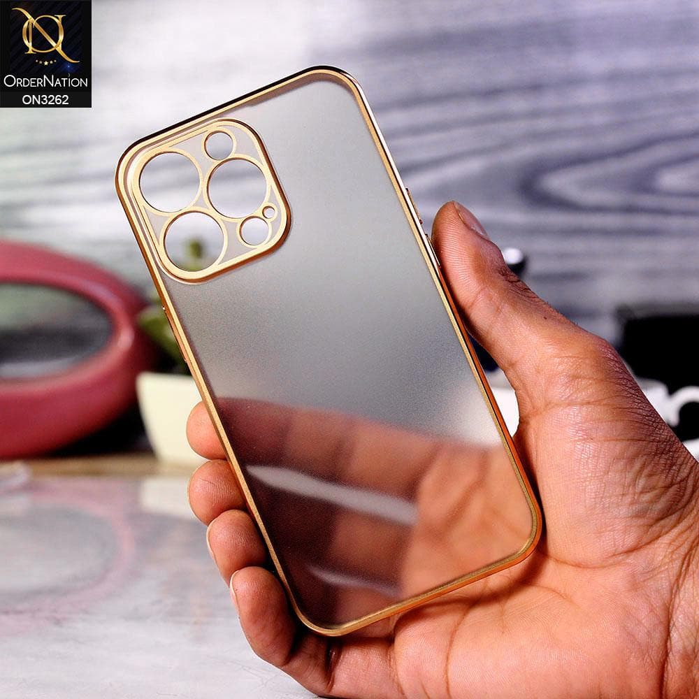 iPhone 13 Pro Cover - Golden - Electroplating Color Borders Semi-Transparent Soft Case