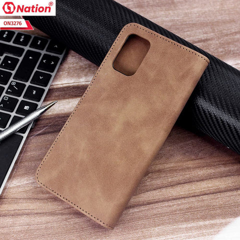 Samsung Galaxy M02s Cover - Light Brown - ONation Business Flip Series - Premium Magnetic Leather Wallet Flip book Card Slots Soft Case