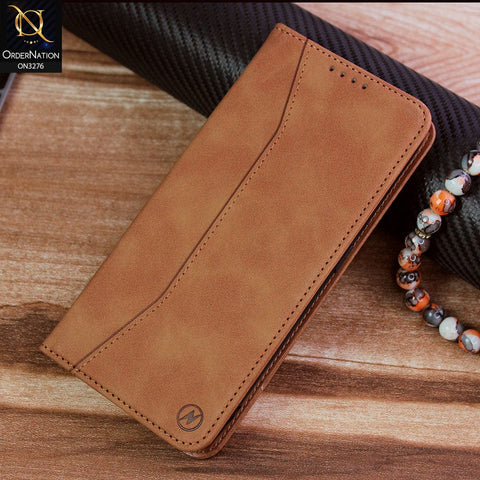 Oppo A9 2020 Cover - Light Brown - ONation Business Flip Series - Premium Magnetic Leather Wallet Flip book Card Slots Soft Case