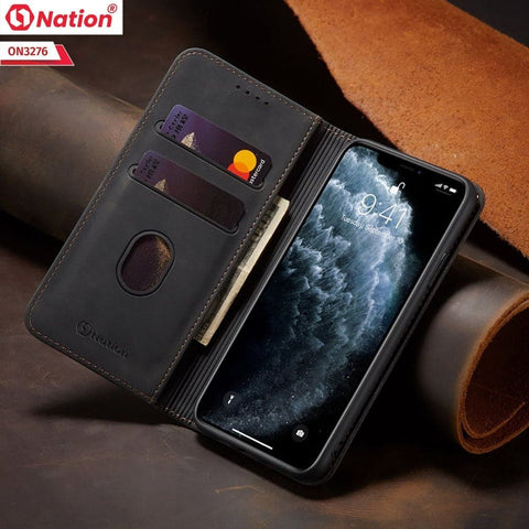 OnePlus 9 Cover - Black - ONation Business Flip Series - Premium Magnetic Leather Wallet Flip book Card Slots Soft Case