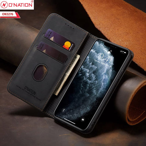 Realme 9i Cover - Black - ONation Business Flip Series - Premium Magnetic Leather Wallet Flip book Card Slots Soft Case