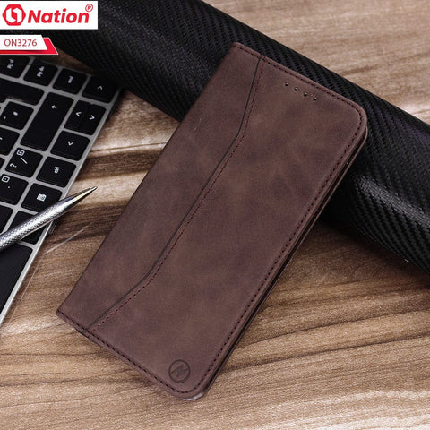 iPhone 14 Plus Cover - Dark Brown - ONation Business Flip Series - Premium Magnetic Leather Wallet Flip book Card Slots Soft Case