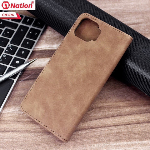 Oppo A73 Cover - Light Brown - ONation Business Flip Series - Premium Magnetic Leather Wallet Flip book Card Slots Soft Case