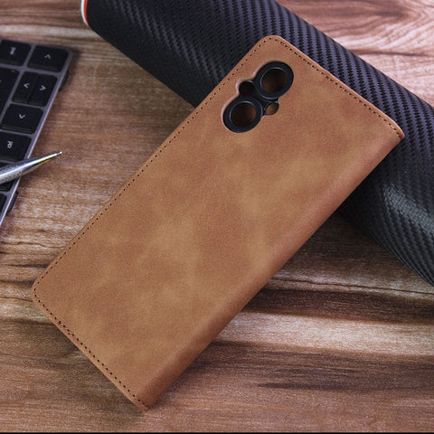 Oppo Reno 7Z 5G Cover - Light Brown - ONation Business Flip Series - Premium Magnetic Leather Wallet Flip book Card Slots Soft Case