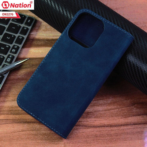 iPhone 14 Plus Cover - Blue - ONation Business Flip Series - Premium Magnetic Leather Wallet Flip book Card Slots Soft Case