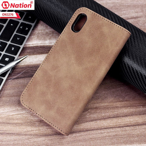 iPhone XS Max Cover - Light Brown - ONation Business Flip Series - Premium Magnetic Leather Wallet Flip book Card Slots Soft Case