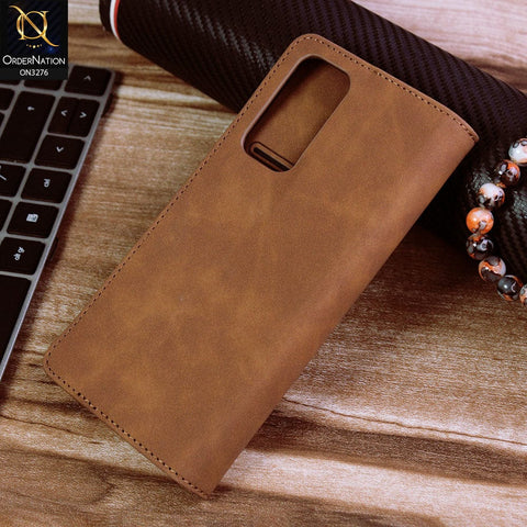 Xiaomi Mi 10T Pro Cover - Light Brown - ONation Business Flip Series - Premium Magnetic Leather Wallet Flip book Card Slots Soft Case