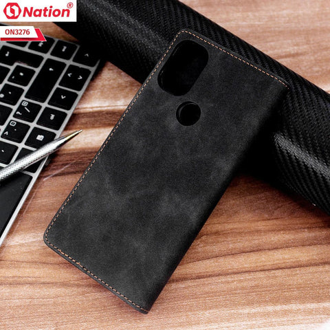 OnePlus Nord N100 Cover - Black - ONation Business Flip Series - Premium Magnetic Leather Wallet Flip book Card Slots Soft Case