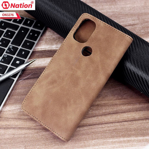 OnePlus Nord N100 Cover - Light Brown - ONation Business Flip Series - Premium Magnetic Leather Wallet Flip book Card Slots Soft Case