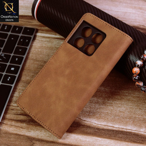 OnePlus 10 Pro Cover - Light Brown - ONation Business Flip Series - Premium Magnetic Leather Wallet Flip book Card Slots Soft Case