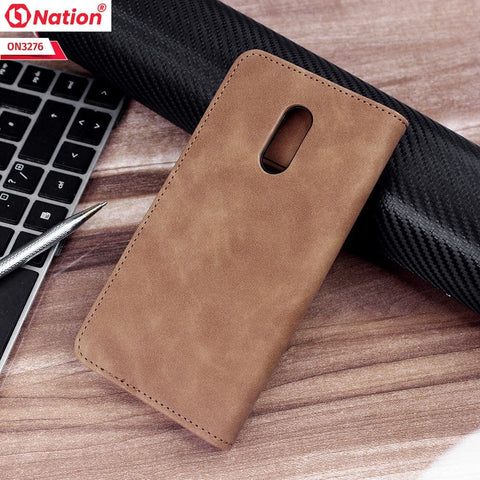 OnePlus 7 Cover - Light Brown - ONation Business Flip Series - Premium Magnetic Leather Wallet Flip book Card Slots Soft Case