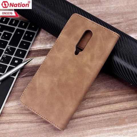 OnePlus 7T Pro Cover - Light Brown - ONation Business Flip Series - Premium Magnetic Leather Wallet Flip book Card Slots Soft Case