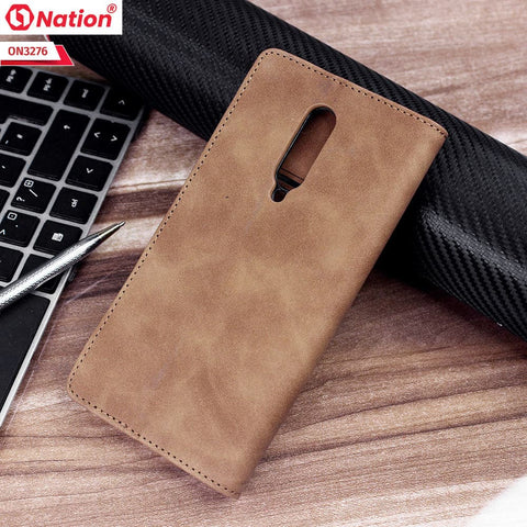 OnePlus 8 4G Cover - Light Brown - ONation Business Flip Series - Premium Magnetic Leather Wallet Flip book Card Slots Soft Case