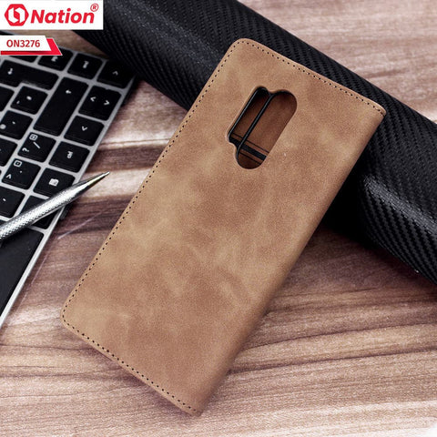 OnePlus 8 Pro Cover - Light Brown - ONation Business Flip Series - Premium Magnetic Leather Wallet Flip book Card Slots Soft Case