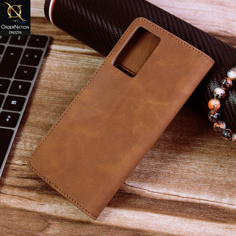 OnePlus Nord CE 2 5G Cover - Light Brown - ONation Business Flip Series - Premium Magnetic Leather Wallet Flip book Card Slots Soft Case