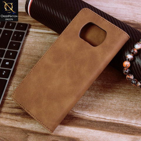 Xiaomi Poco X3 Pro Cover - Light Brown - ONation Business Flip Series - Premium Magnetic Leather Wallet Flip book Card Slots Soft Case