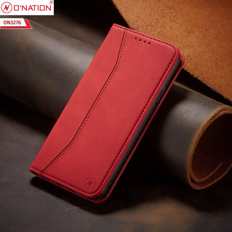 Vivo Y21e Cover - Red - ONation Business Flip Series - Premium Magnetic Leather Wallet Flip book Card Slots Soft Case