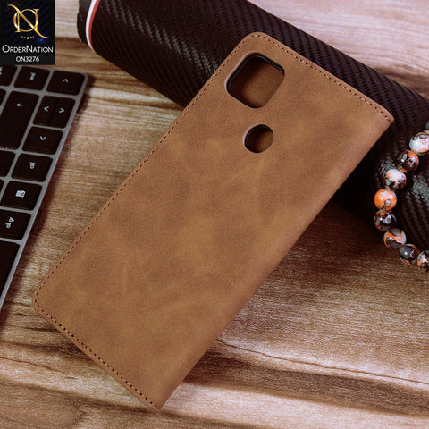 Xiaomi Redmi 9C Cover - Light Brown - ONation Business Flip Series - Premium Magnetic Leather Wallet Flip book Card Slots Soft Case