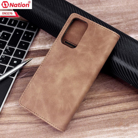 Xiaomi Redmi Note 11S  Cover - Light Brown - ONation Business Flip Series - Premium Magnetic Leather Wallet Flip book Card Slots Soft Case