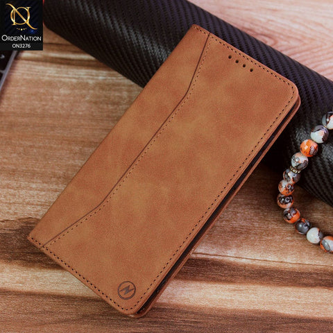 Xiaomi Redmi Note 8 Pro Cover - Light Brown - ONation Business Flip Series - Premium Magnetic Leather Wallet Flip book Card Slots Soft Case