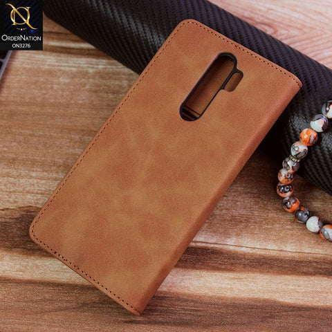 Xiaomi Redmi Note 8 Pro Cover - Light Brown - ONation Business Flip Series - Premium Magnetic Leather Wallet Flip book Card Slots Soft Case