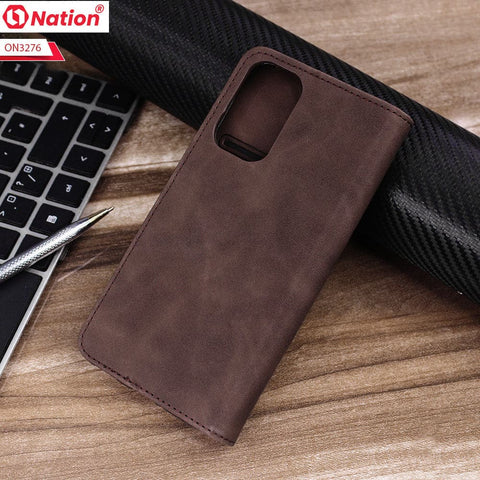 Oppo Find X3 Lite Cover - Dark Brown - ONation Business Flip Series - Premium Magnetic Leather Wallet Flip book Card Slots Soft Case