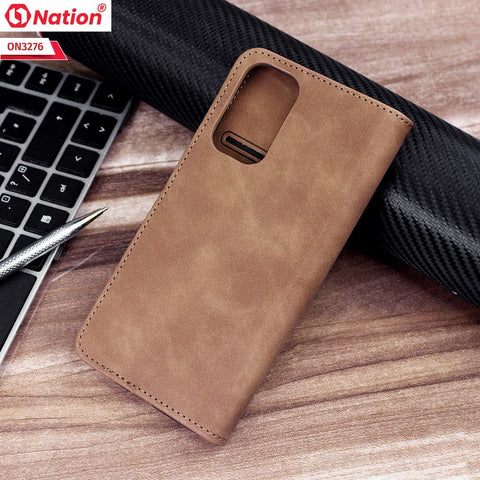 Oppo Reno 5 5G Cover - Light Brown - ONation Business Flip Series - Premium Magnetic Leather Wallet Flip book Card Slots Soft Case