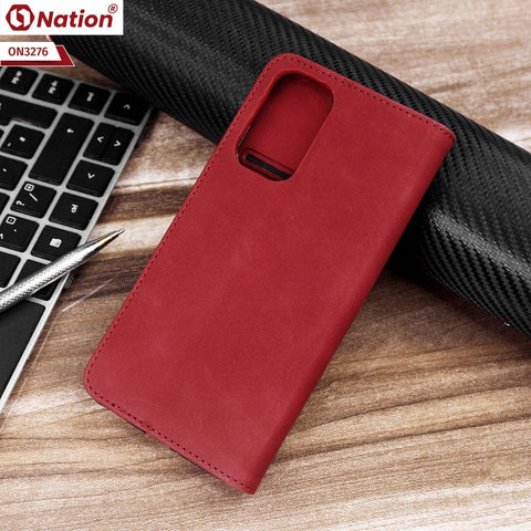 Oppo Reno 5 5G Cover - Red - ONation Business Flip Series - Premium Magnetic Leather Wallet Flip book Card Slots Soft Case