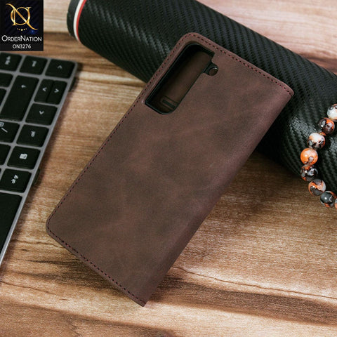 Samsung Galaxy S22 5G Cover - Dark Brown - ONation Business Flip Series - Premium Magnetic Leather Wallet Flip book Card Slots Soft Case