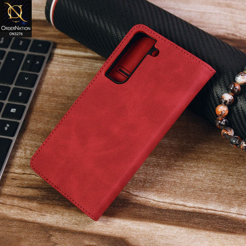 Samsung Galaxy S22 5G Cover - Red - ONation Business Flip Series - Premium Magnetic Leather Wallet Flip book Card Slots Soft Case