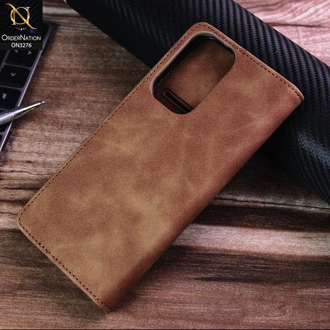 Samsung Galaxy A33 5G Cover - Light Brown - ONation Business Flip Series - Premium Magnetic Leather Wallet Flip book Card Slots Soft Case