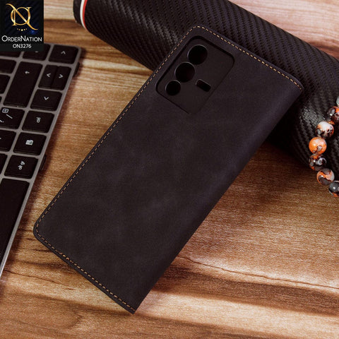 Vivo S12 Cover - Black - ONation Business Flip Series - Premium Magnetic Leather Wallet Flip book Card Slots Soft Case