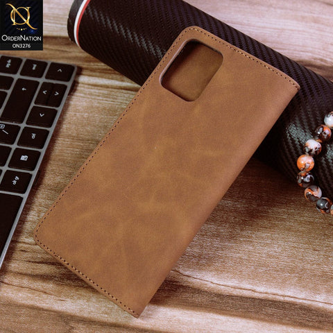Vivo Y15s Cover - Light Brown - ONation Business Flip Series - Premium Magnetic Leather Wallet Flip book Card Slots Soft Case
