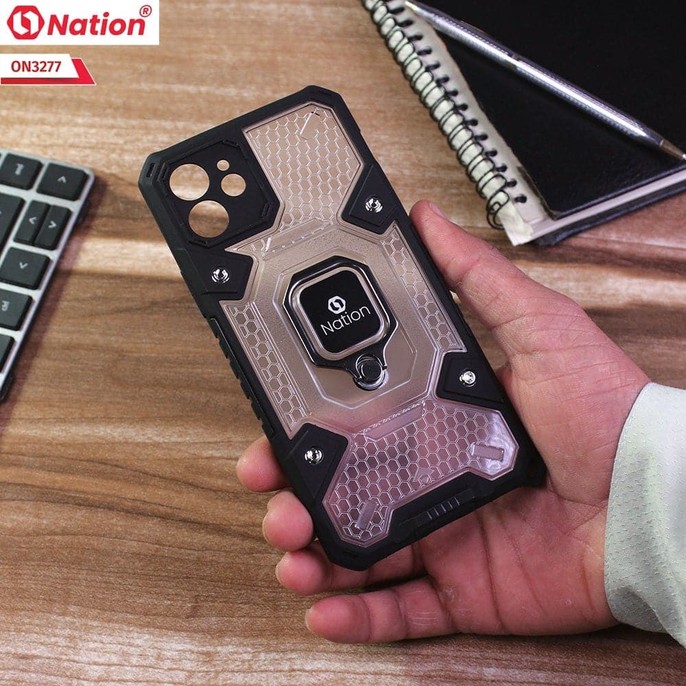 iPhone 12 Mini Cover - White - ONation BIBERCAS Series - Honeycomb Shockproof Space Capsule With Magnetic Ring Holder Soft Case