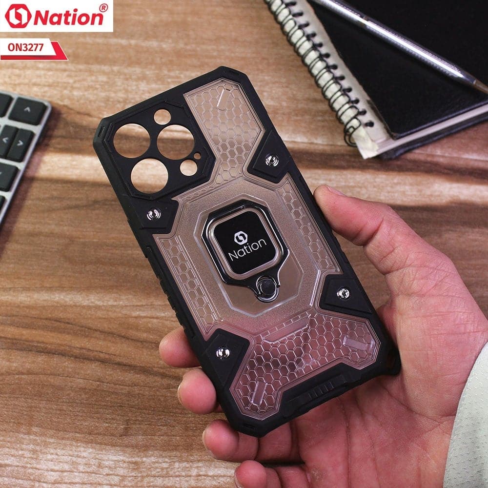 iPhone 13 Pro Cover - White - ONation BIBERCAS Series - Honeycomb Shockproof Space Capsule With Magnetic Ring Holder Soft Case