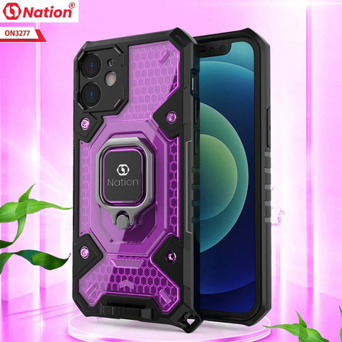 iPhone 13 Pro Cover - Purple - ONation BIBERCAS Series - Honeycomb Shockproof Space Capsule With Magnetic Ring Holder Soft Case