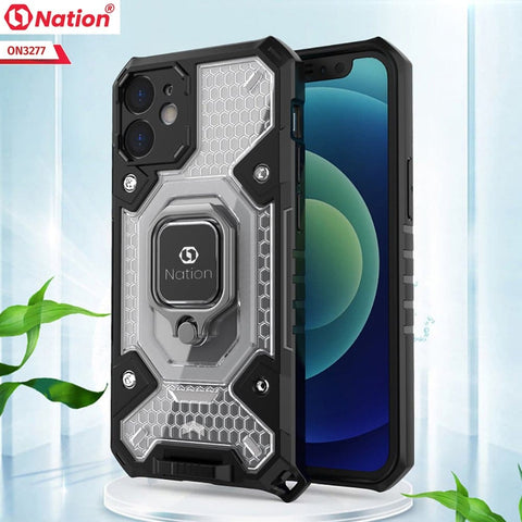 iPhone 13 Pro Cover - White - ONation BIBERCAS Series - Honeycomb Shockproof Space Capsule With Magnetic Ring Holder Soft Case