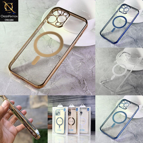 iPhone 14 Cover - Golden - J-Case Electroplated Borders Camera Protection Soft Clear Case (Mag Safe Notification not Enabled)