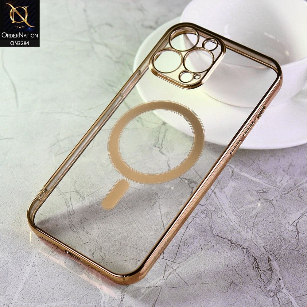 iPhone 13 Pro Max Cover - Golden - J-Case Official Magsafe Electroplated Borders Camera Protection Soft Clear Case