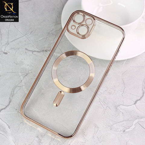 iPhone 14 Cover - Golden - J-Case Electroplated Borders Camera Protection Soft Clear Case (Mag Safe Notification not Enabled)