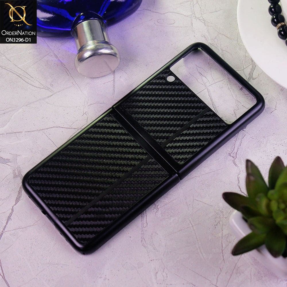 Samsung Galaxy Z Flip 3 5G Cover - Design 1 - Carbon Fiber Texture Hybrid PU Leather Hard Case