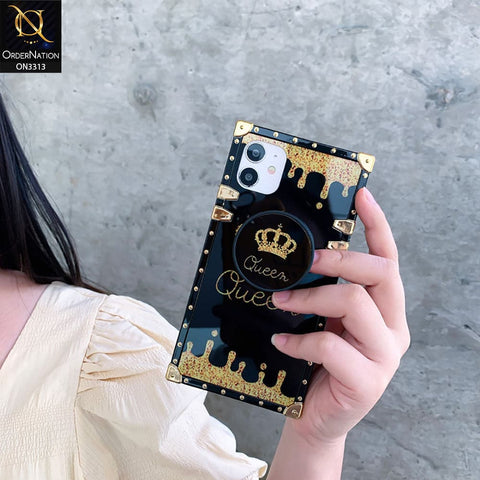Oppo Find X3 Lite Cover - Black - Golden Electroplated Luxury Square Soft TPU Protective Case with Holder